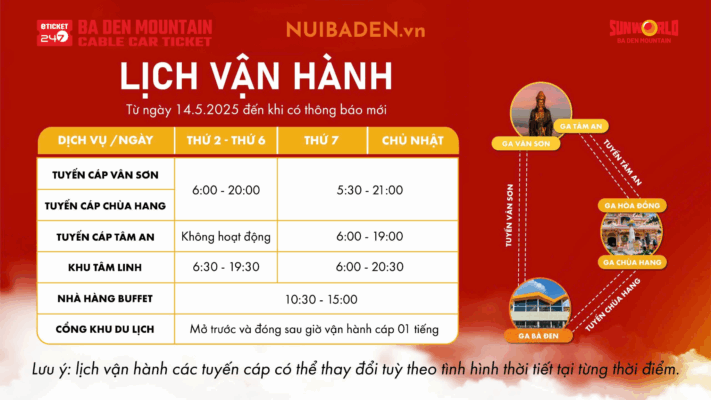 Giờ Hoạt Động Khu Du Lịch Núi Bà Đen, Lịch Vận Hành Cáp Treo Núi Bà Đen