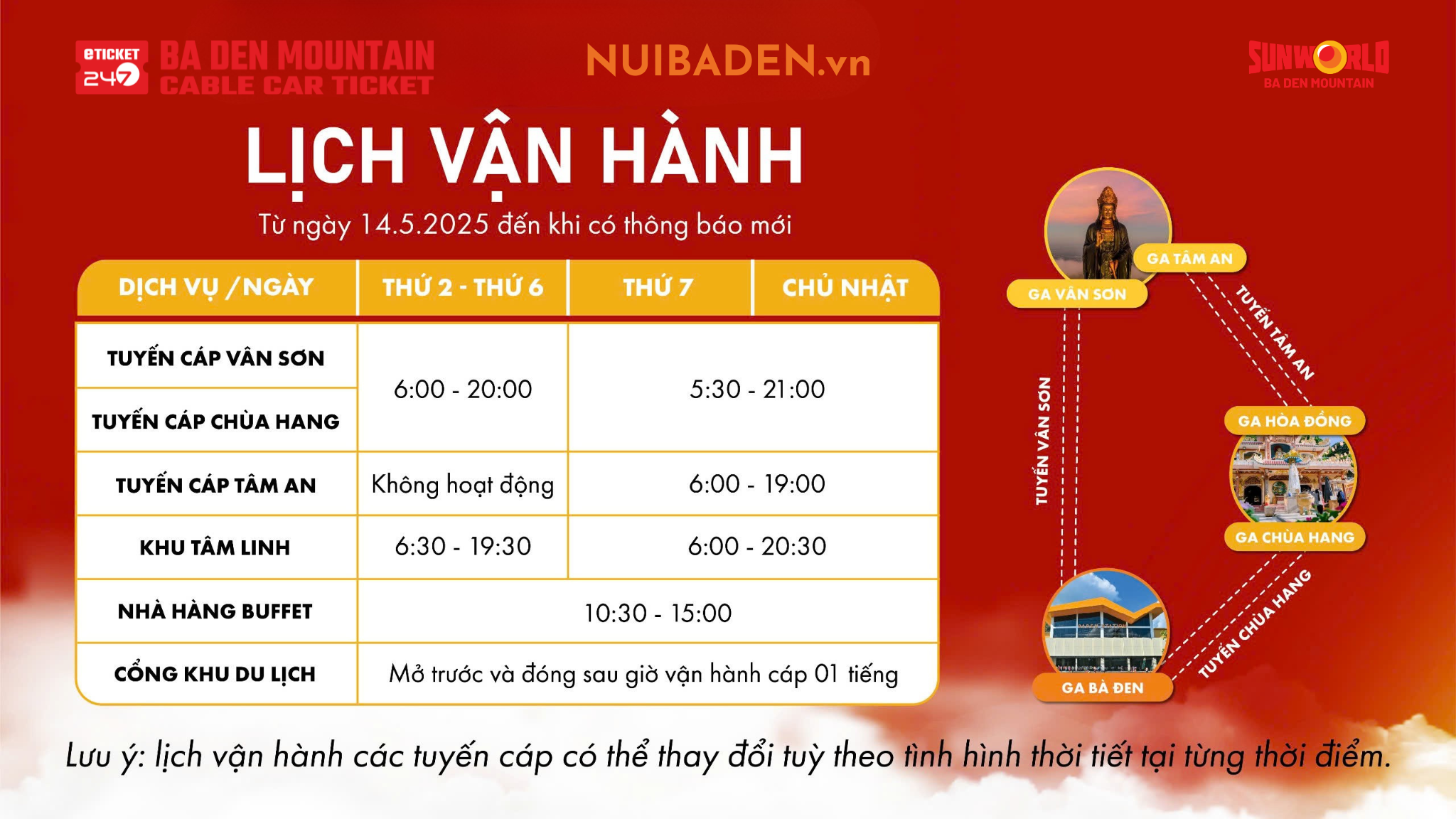 Giờ Hoạt Động Khu Du Lịch Núi Bà Đen, Lịch Vận Hành Cáp Treo Núi Bà Đen