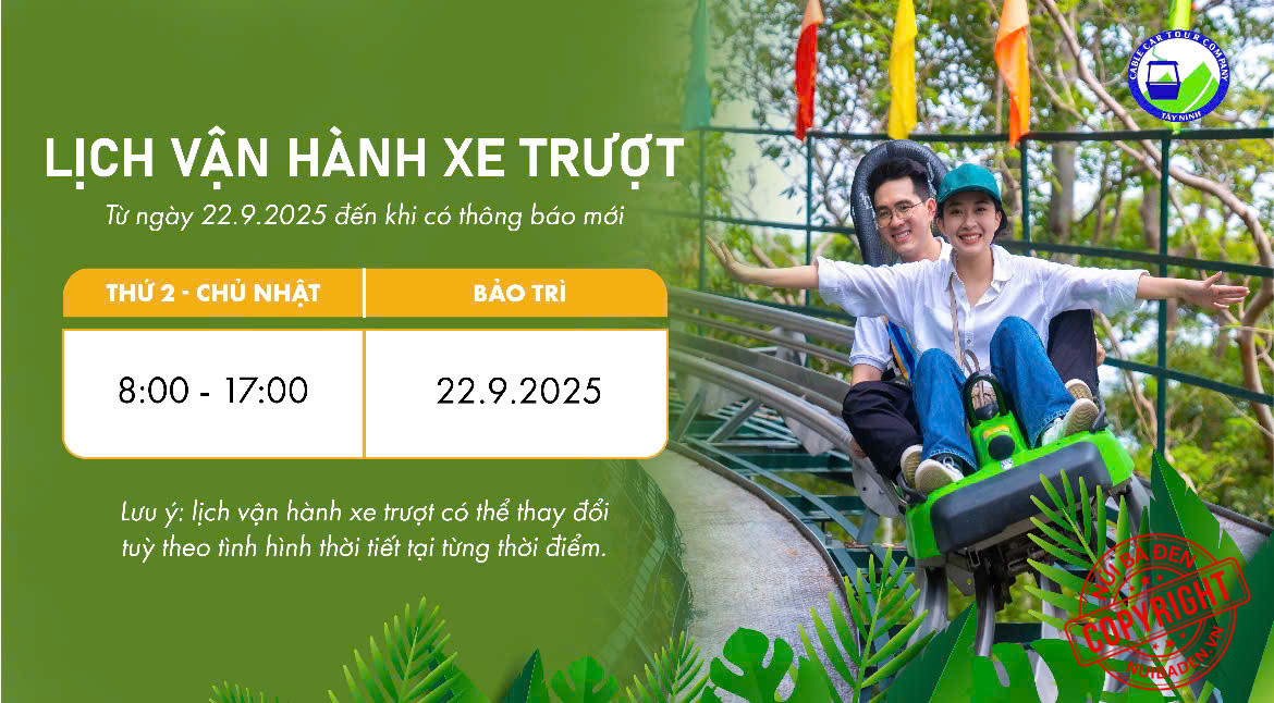 Giờ hoạt động máng trượt núi bà đen, lịch vận hành xe trượt núi bà đen