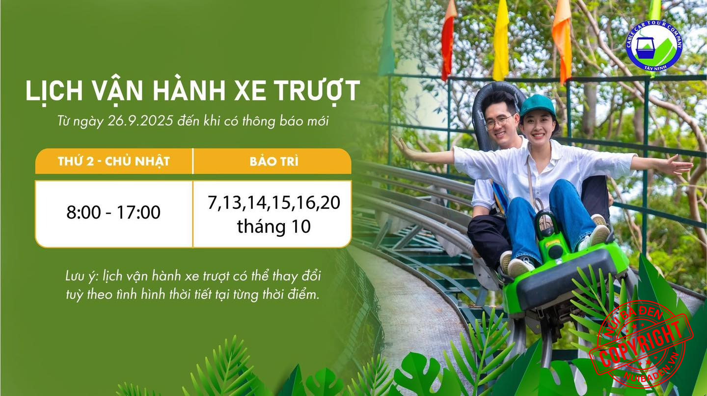 Giờ hoạt động máng trượt núi bà đen, lịch vận hành xe trượt núi bà đen