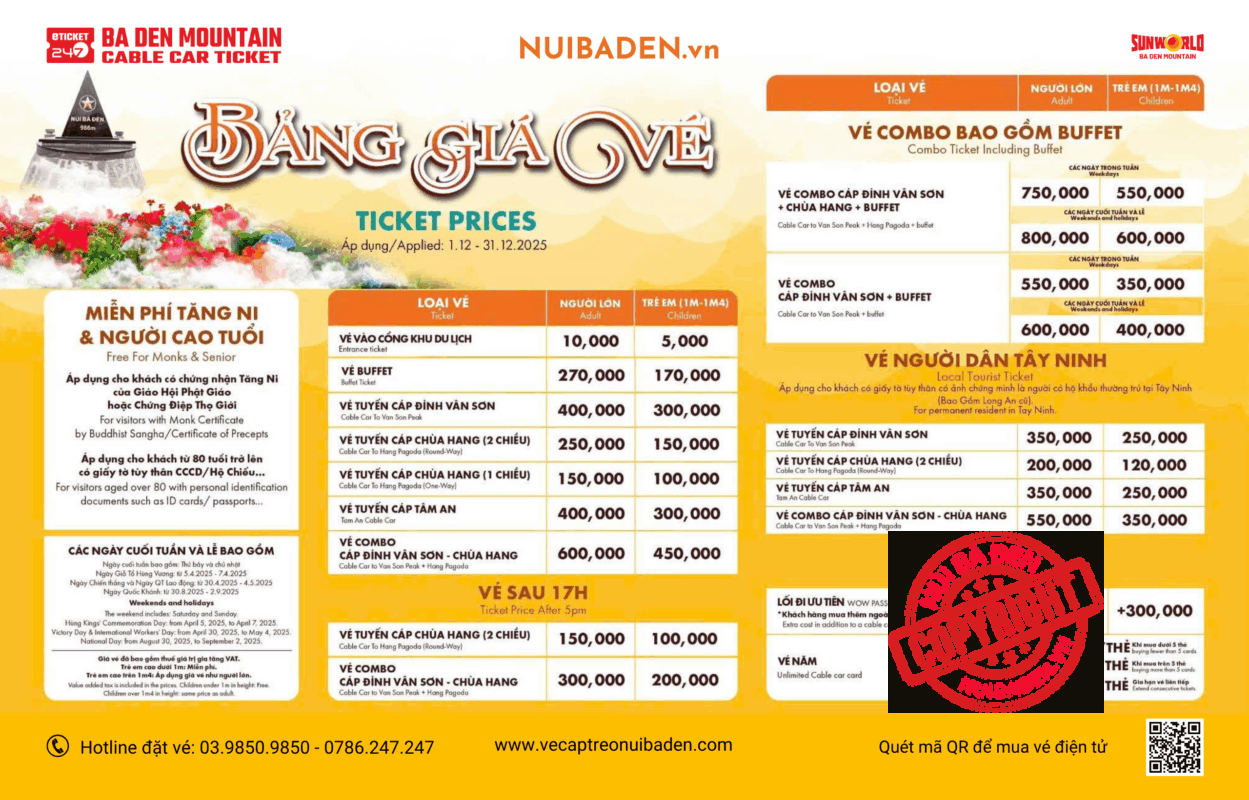 Bảng Giá Vé Núi Bà Đen, Giá Vé Cáp Treo Núi Bà Đen