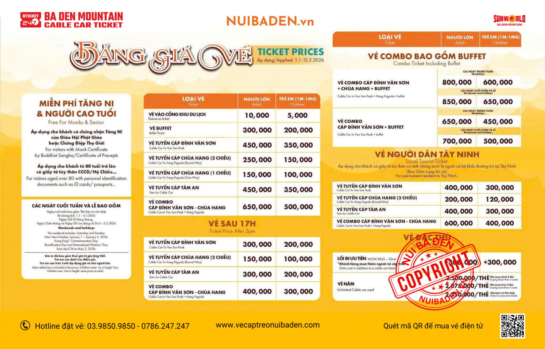 Bảng Giá Vé Núi Bà Đen, Giá Vé Cáp Treo Núi Bà Đen