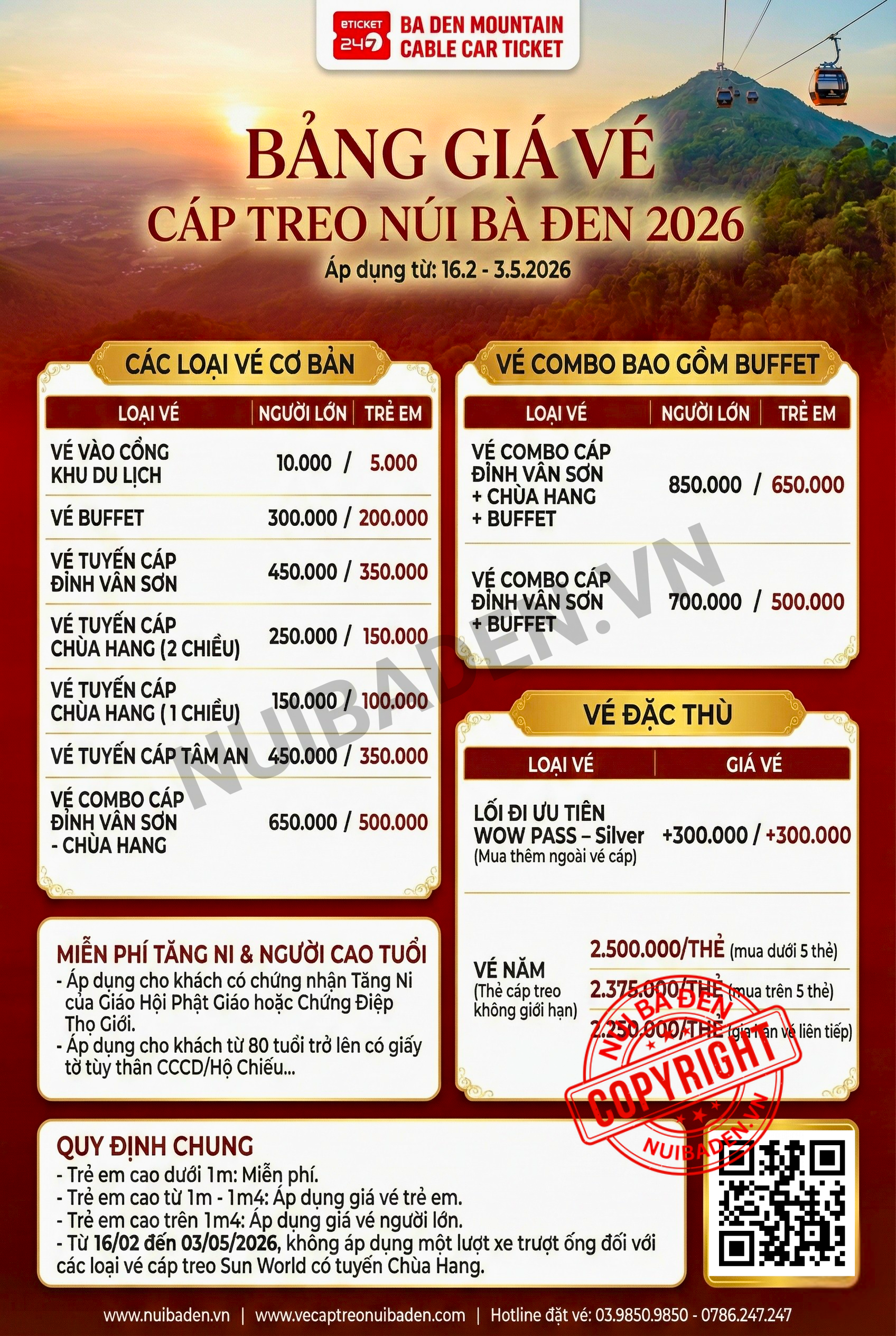 Bảng Giá Vé Núi Bà Đen, Giá Vé Cáp Treo Núi Bà Đen