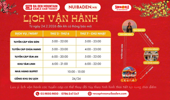 Giờ hoạt động khu du lịch Núi Bà Đen, giờ mở cửa, giờ đóng cửa
