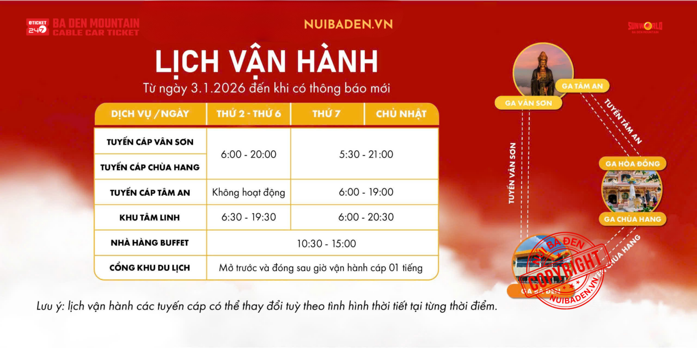 giờ hoạt động khu du lịch núi bà đen, giờ mở cửa khu du lịch núi bà đen, giờ đóng cửa khu du lịch núi bà đen